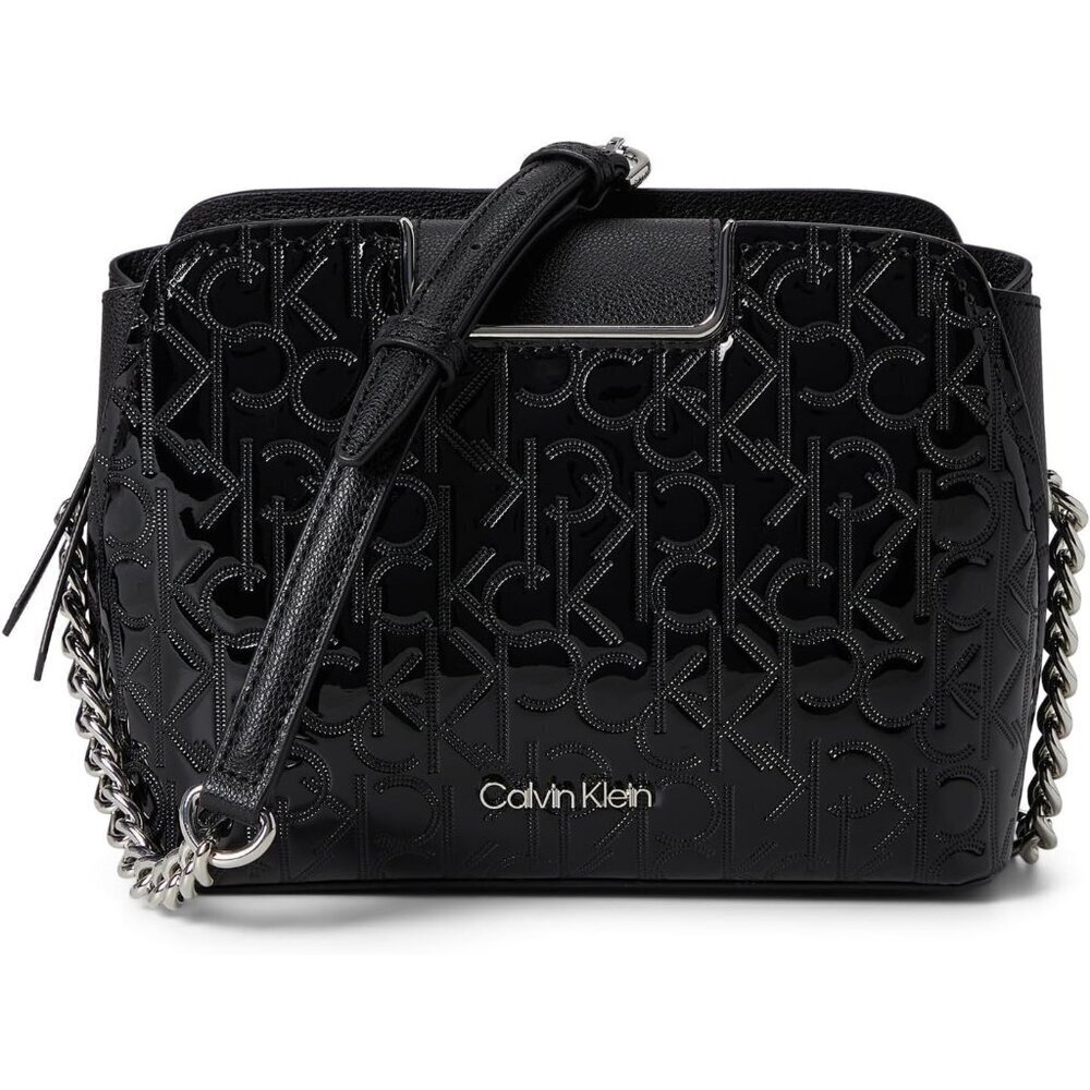 Crossbody Bag PVC Women's Small Adjustable Strap Black Silver